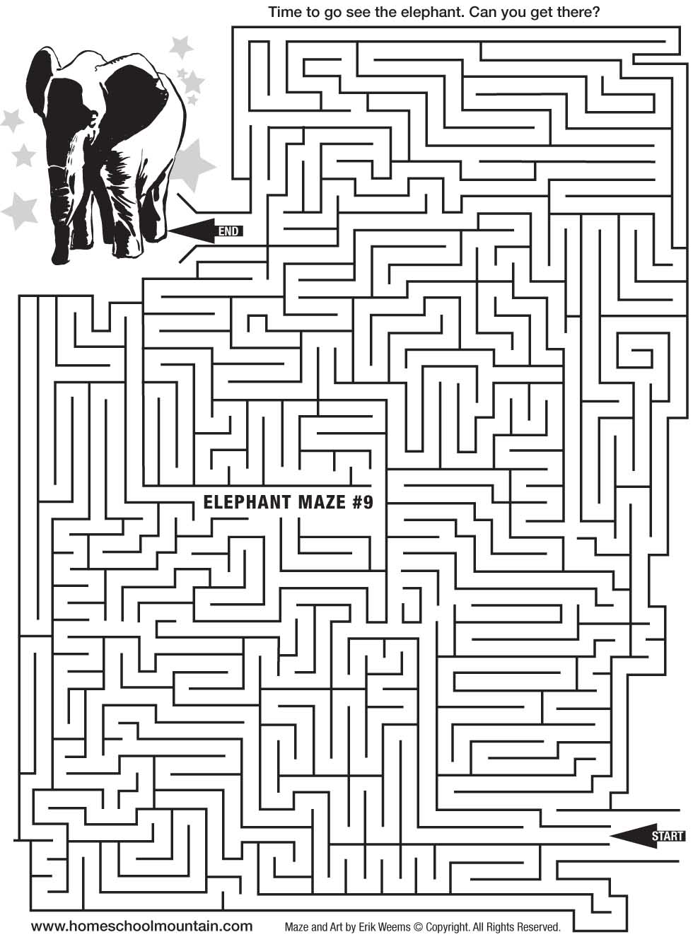 Elephant Maze Number 9 - Free for kids and Adults
